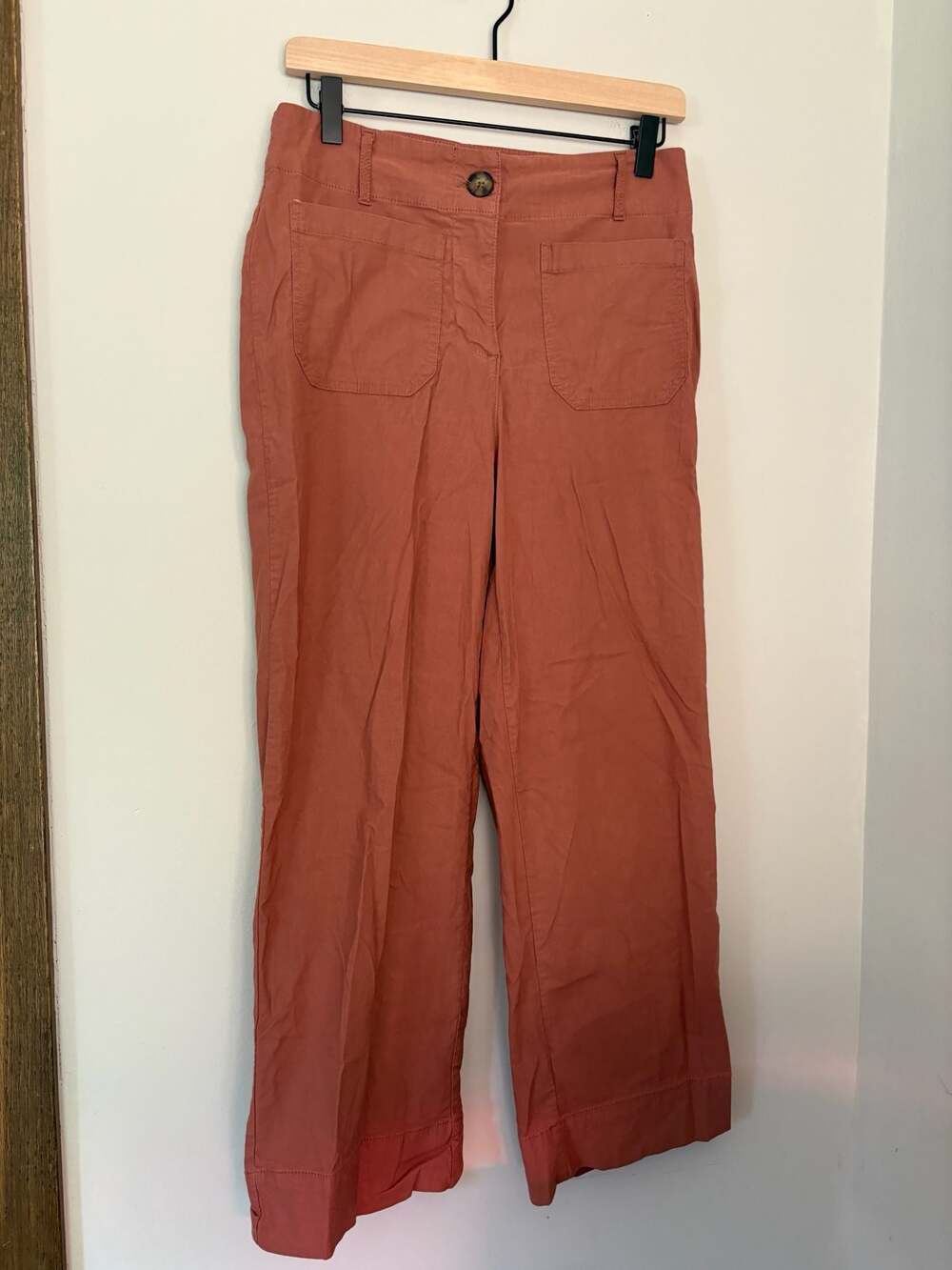 Nicole Miller Coastal  Beachy Rust Wide-Leg Linen Blend Pants Sz 4